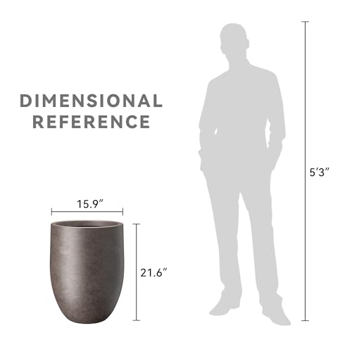 Kante Large Round Bullet Char Brown Concrete Planter 21.7" Tall, Outdoor - color: Weathered Brown