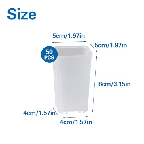 50 Pack 2'' Square Clear Nursery Pots, Mini Transparent Planter - size: 2 Inch