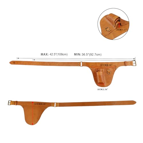 Leather Florist Tool Belt Pouch 3-Pocket Adjustable for Gardening Carpenter - color: Brownish Yellow