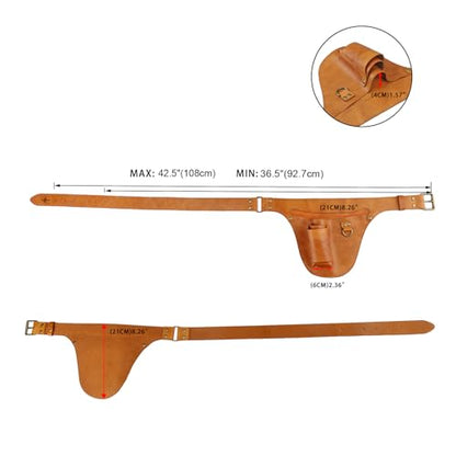 Leather Florist Tool Belt Pouch 3-Pocket Adjustable for Gardening Carpenter - color: Brownish Yellow