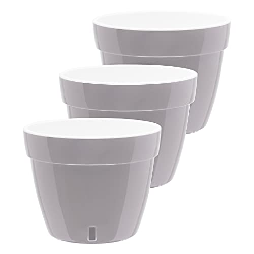 Gardenera 7.1" ASTI Self Watering Planter (Set of 3) in Grey/White - Modern Flower Pot with Water Level Indicator for All House Plants, Flowers, Herbs, Succulents and Hanging Plants - color: Grey/White - Set of 3, size: 7.1 Inch