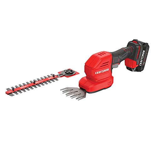 CRAFTSMAN V20 4 In. Cordless Handheld Grass Trimmer and 8 In. Mini Hedge Trimmer, Battery and Charger Included, Rechargeable 2 in 1 Grass Shear and Bush Trimmer (CMCSS800C1) - style: 20V Mini Trimmer Kit