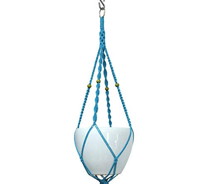 Macrame Plant Hanger & Holder, Hanging Planter 4 Legs Double Deck for 8 inch to 10 inch Two Pots Indoor Outdoor Hanging Planter Cotton Rope 67 Inch with Metal Ring (Cotton-Turquoise) - color: Turquoise