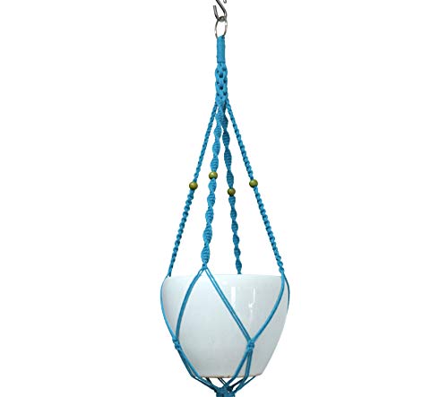 Macrame Plant Hanger & Holder, Hanging Planter 4 Legs Double Deck for 8 inch to 10 inch Two Pots Indoor Outdoor Hanging Planter Cotton Rope 67 Inch with Metal Ring (Cotton-Turquoise) - color: Turquoise