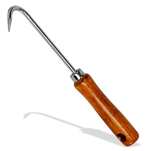 Root Hook Japanese Garden Tool for Loosing Soil, Heavy Duty Japanese Steel, Root Pick Tool for Repotting Bonsai and Transplanting Flower, Made in Japan, Silver - color: Brown Root Hook