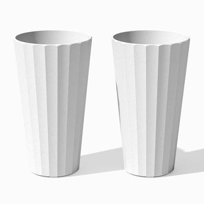 Veradek Column Series Tall Planter - Tapered Outdoor Planter with Shelf - color: White, style: Wide Groove - 2 Pack