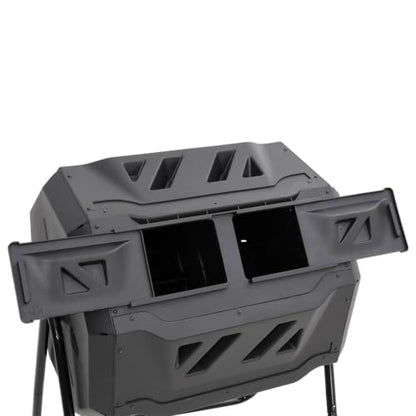 Garden Compost Bin Black 28.7x25.2x37.4 in 42.3 gal Dual Chamber