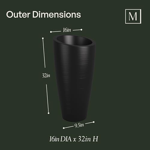 Mayne Modesto 32in Tall Round Modern Planter, Black - color: Black, size: 32 Inch