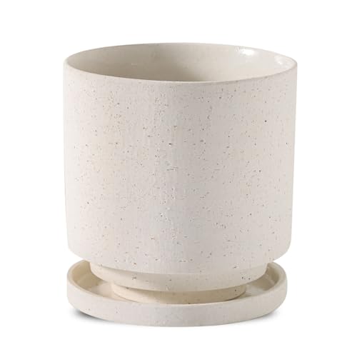 Nihow Ceramic Plant Pot Drainage Hole & Saucer for Indoor Plants, 5.7 Inch - color: White, size: 5.7 Inch