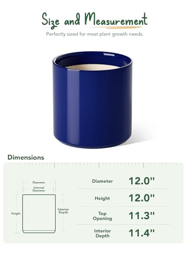 LE TAUCI 12 Inch Pot for Plants, Ceramic Indoor Planter, Midnight Blue - color: Midnight Blue