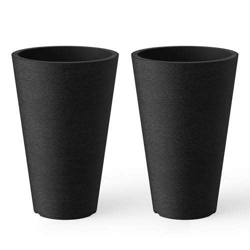 Kante Set of 2 Black Plastic Round Planters 15" Tall Home & Outdoor - color: Black, size: 15" H