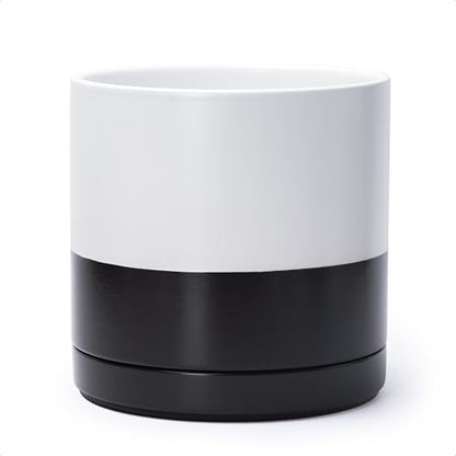 D'vine Dev 10 Inch Ceramic Planter Pot, Black White Two Tone, 94-O-E-L - color: Layered Monochrome Black & White, size: Large