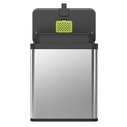 EKO Kitchen Compost Bin, 7L / 1.85 Gal Stainless Steel with Removable Inner Bucket and Deodorizer Compartment, 2-in-1 Countertop Compost Bin with Lid, Food Waste Caddy for Kitchen (MMT & Black Finish) - color: Stainless & Black, size: 7L