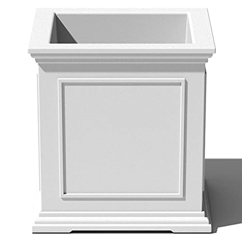 Veradek Brixton Series Cube Plastic Planter - Square Planter for Indoor or Outdoor Patio/Front Porch | Durable All-Weather Use w/Drainage Holes | Classic Estate Design for Flowers, Tall Plants, Trees - color: White
