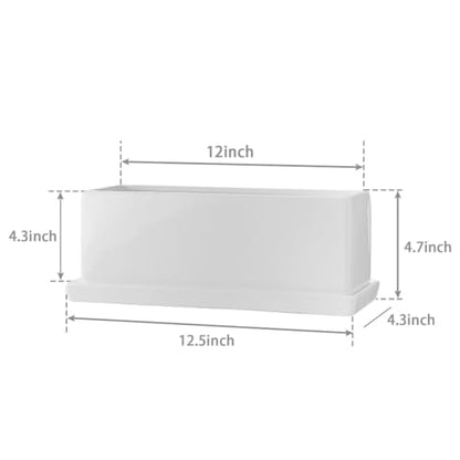 12 Inch Rectangular Ceramic Plant Pot, Window Box, Glazed White - color: White, size: 12 Inch