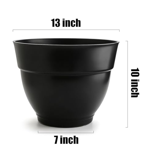 RooTrimmer 4 Pack 13 Inch Plant Pots with Drainage Holes,Lightweight Durable Planters for Indoor Outdoor,Modern Plastic Flower Pots for Houseplants,Patio,Garden & Balcony (Black) - size: 13 inch