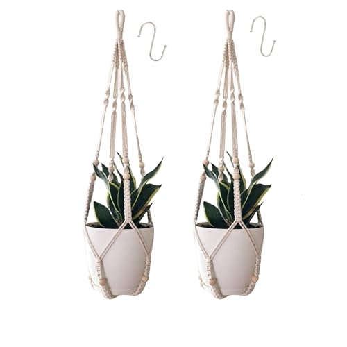 Macrame Plant Hanger for 4-12 Inch Pot Indoor Crochet Hanging Plant Holder Outdoor Boho Home Decor Basket wall Window Rope White Large Long (Ivory) - color: Ivory