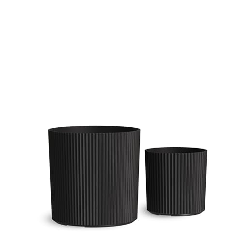 Mayne Haven 10in & 14in Round Fluted Modern Planter Set, Black, 2-Pack - color: Black, size: 10in and 14in