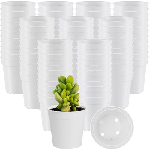 Yaomiao 200 Pcs 2 Inch White Mini Nursery Pots with Drainage Holes - color: White, size: 2 Inch