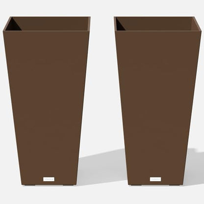 Veradek Pure Series Taper Planter - Tall Tapered Outdoor Planter with Shelf - color: Espresso, size: 30 inch - 2 pack
