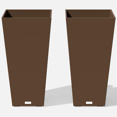 Veradek Pure Series Taper Planter - Tall Tapered Outdoor Planter with Shelf - color: Espresso, size: 30 inch - 2 pack