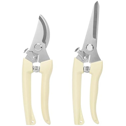 2Pcs Professional Pruning Shears (Include 1 Bypass Pruning Shears and 1 Straight Blade Garden Scissors) Premium Garden Shears for Trimming Flowers, Shaping Plants, Bonsai,hydroponics,herbs