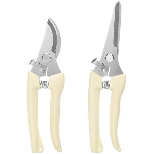 2Pcs Professional Pruning Shears (Include 1 Bypass Pruning Shears and 1 Straight Blade Garden Scissors) Premium Garden Shears for Trimming Flowers, Shaping Plants, Bonsai,hydroponics,herbs