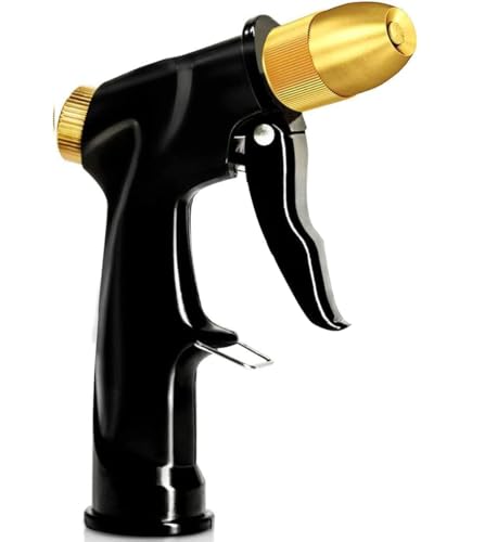 ESOW Garden Hose Nozzle, Heavy Duty Metal with Brass Nozzle, 4 Modes - color: Black, size: Bullet Modelling