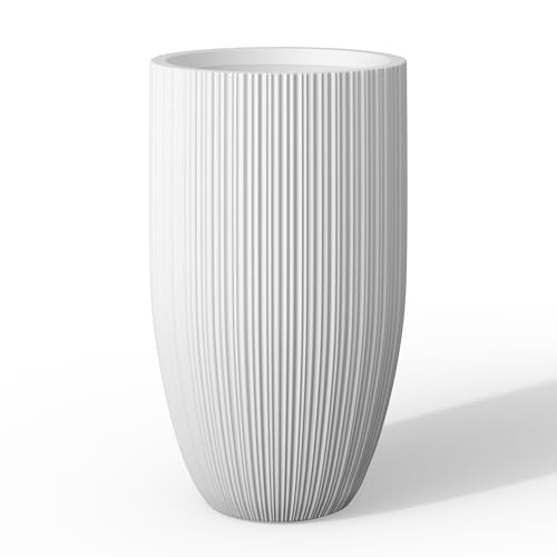 Kante Large Round Tapered White Concrete Planter 24" Tall, Outdoor - color: Textured White, size: 24" Tall