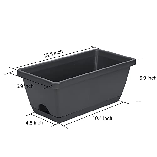 GREANER Rectangular Window Boxes with Trays, 3 Packs Modern Vegetable Planters, 13.8Inch Plastic Flower Boxes Container for Windowsill, Patio, Garden, Balcony, Porch, Indoor and Outdoor Use, Black - color: Black, size: 3pcs/13.8in