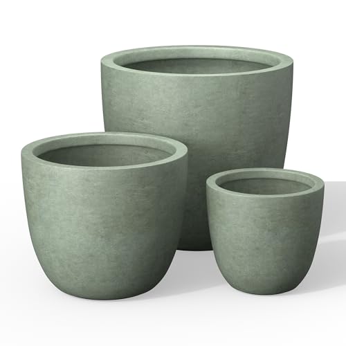 Kante Set of 3 Mint Green Concrete Bowl Planters 18" 14" 10" Dia - color: Mint Green, size: 18"d + 14"d + 10"d