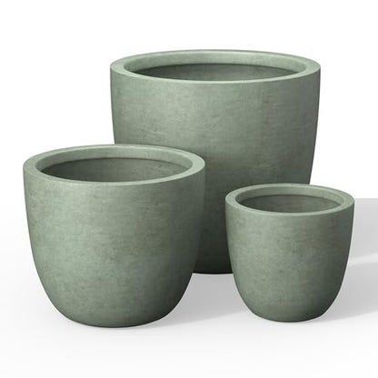 Kante Set of 3 Mint Green Concrete Bowl Planters 18" 14" 10" Dia - color: Mint Green, size: 18"d + 14"d + 10"d