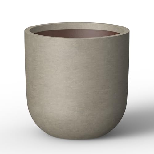 Kante Large Round Capsule Weathered Concrete Planter 16.5" Dia, Outdoor - color: Weathered Concrete, size: 16.5"Dia x 16.5"H