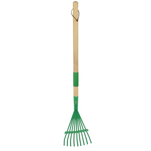 Kids Leaf Rake-Small Wooden Handle Leaf Rake with Metal Tines, 27inches /69cm Length, for Kids Enjoy Garden Cleaning Activities (Green) - color: Green