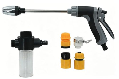 Aquoxis Spray Nozzle, High Pressure Washer Hose Nozzle Gun with Foam, 2 Universal Connectors, Fits Standard Garden Hoses for Car Washing.
