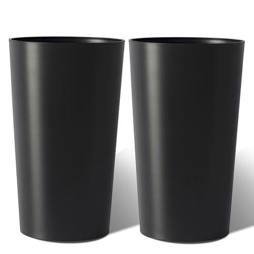 22 Inch Front Porch Planters Set of 2, Round Tall Planters for Outdoor Plants, Large Plant Pot with Brushed Finish for Front Door, Black Tree Planter - color: Black