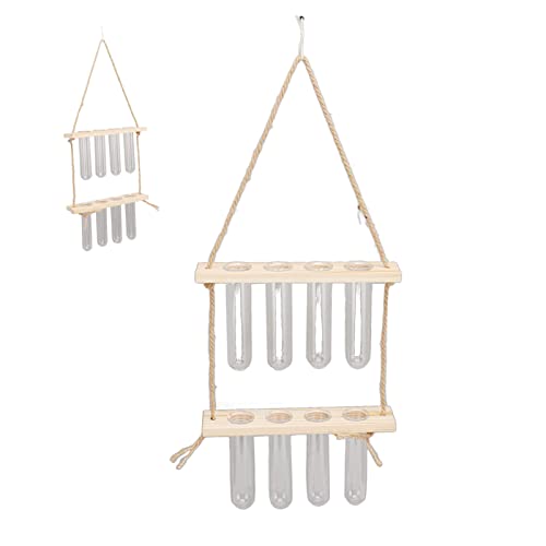 Plant Propagation Station Wall Hanging,2 Tier 8 Holes Space Saving Retro Glass Propagation Vases with 8 Tubes and Wooden Stand for Hydroponic Plant Cutting - color: Wood Color