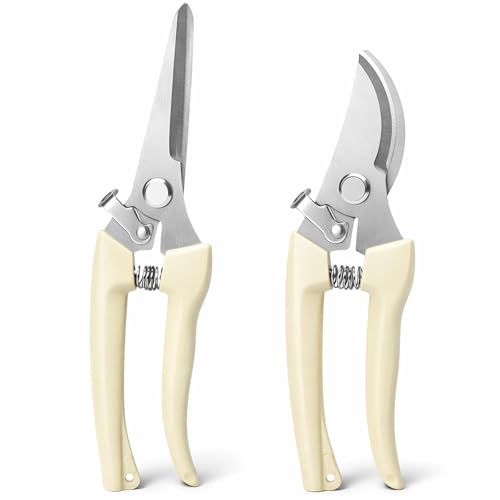 Pruning Shears,Ahoooot 2Pcs Pruning Shears for Gardening,Professional Garden Shears for Flowers, Bonsai and Fruits Picking (1pc Straight & 1pc Curved)