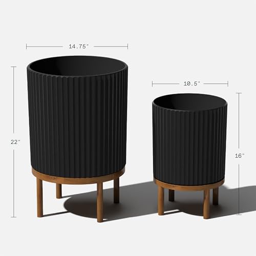 Veradek Demi Series Raised Duo Planters - Set of 2 Planters with Stands - color: Black/Brown, size: Bundle