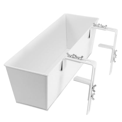 Metal Railing Planter, 16 Inch Rectangular Window Box with Adjustable Brackets, Drainage Holes, for Balcony Deck, 4 Pack (White, Rectangular) - color: White