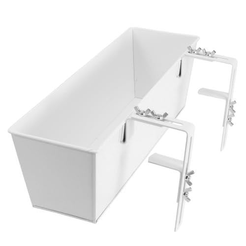 Metal Railing Planter, 16 Inch Rectangular Window Box with Adjustable Brackets, Drainage Holes, for Balcony Deck, 4 Pack (White, Rectangular) - color: White