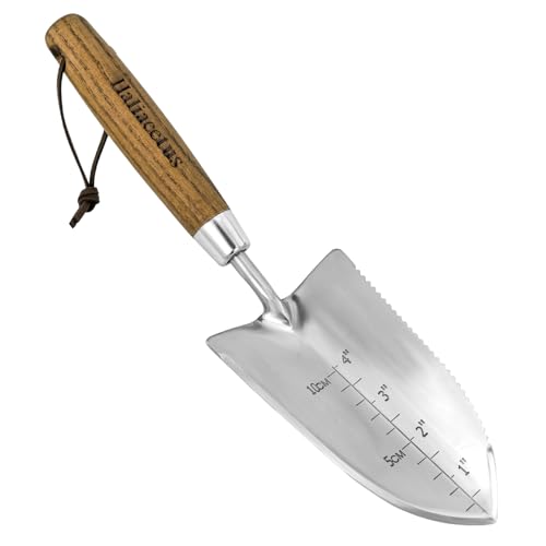 Haliaeetus Garden Trowel with Serrated Edge, 4'' Depth Mark Planting Shovel - size: 13'' Serrated Shovel