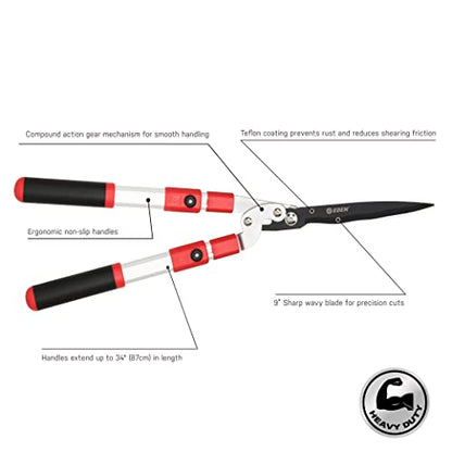 Eden 39022 Extendable Hedge Shears with Wavy Blade