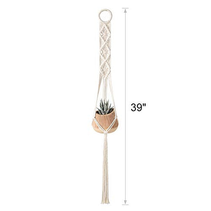 Mkono 3 Pack 39 Inch Macrame Plant Hangers Indoor Wall Hanging Planter Basket Flower Pot Holder Boho Home Decor, Ivory