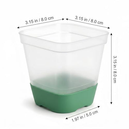 12 Pack 3.2 Inch Square Nursery Pots - Clear Seed Starter Pots, Reusable Seedling Pots with Silicone Base - Clear Plastic