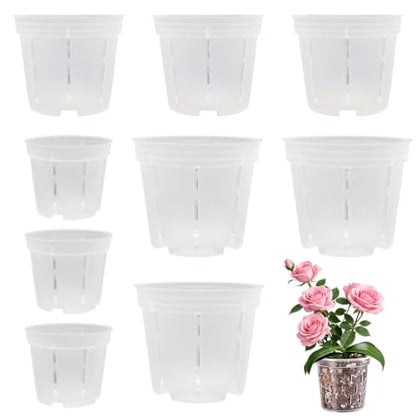 Orchid Pot with Drainage Holes, 9 Pack 4/5/6 Inch Clear Plastic Breathable Slotted Pots for Repotting-Root Control Planter-Sturdy Plastic Plant Pot for Butterfly Orchid, Hydroponics, Indoor & Outdoor - size: 4/5/6 Inch 9Pcs