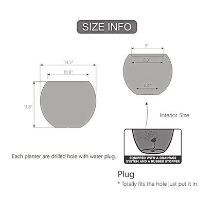 11.8" H x 14.5" Dia Large Round Plastic Black Planter with Drainage & Plug - color: Mediterranean Black