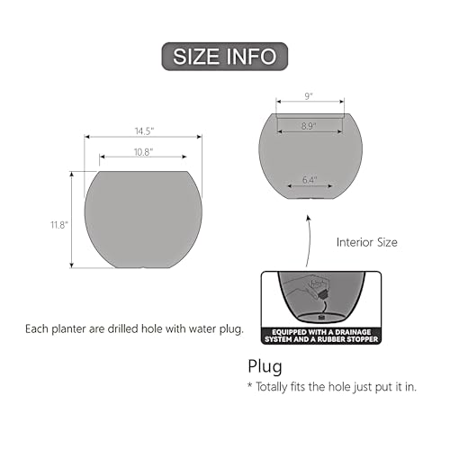 11.8" H x 14.5" Dia Large Round Plastic Black Planter with Drainage & Plug - color: Mediterranean Black
