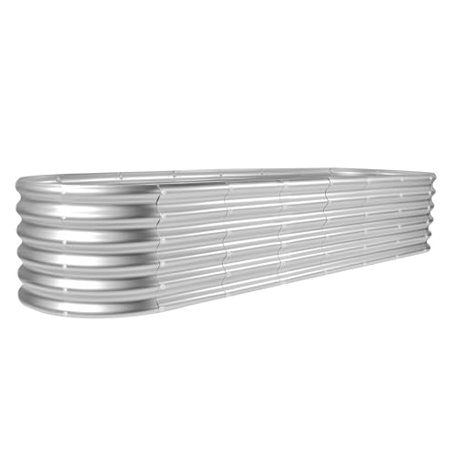 Land Guard 8×2×1.5ft Galvanized Raised Garden Bed Kit, Raised Garden Boxes Outdoor, Oval Metal Raised Garden Beds for Vegetables, Silver - color: Silver, size: 8x2x1.5ft