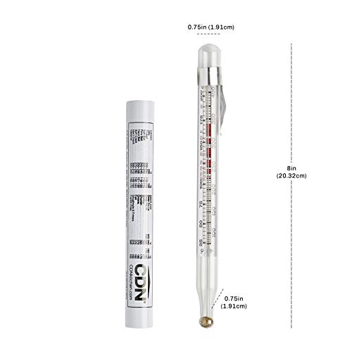 CDN Candy & Deep Fry Thermometer | 8" Durable Lab Glass | Non-Mercuric, Dual-Scale | 75–400°F Range | For Candy Stages, Deep Frying, Oil, Jelly, Sugar | Pot Clip Mount | TCF400 - style: Glass Candy & Deep Fry Thermometer